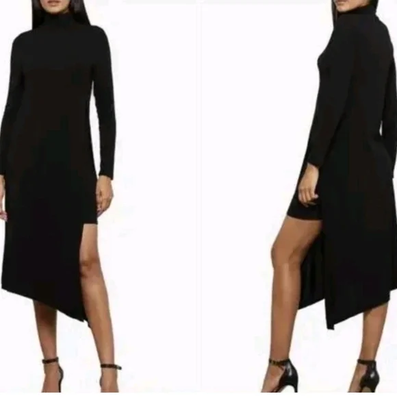 New BCBGMaxAzria Elegant Black Asymmetrical Dress - Picture 4 of 5